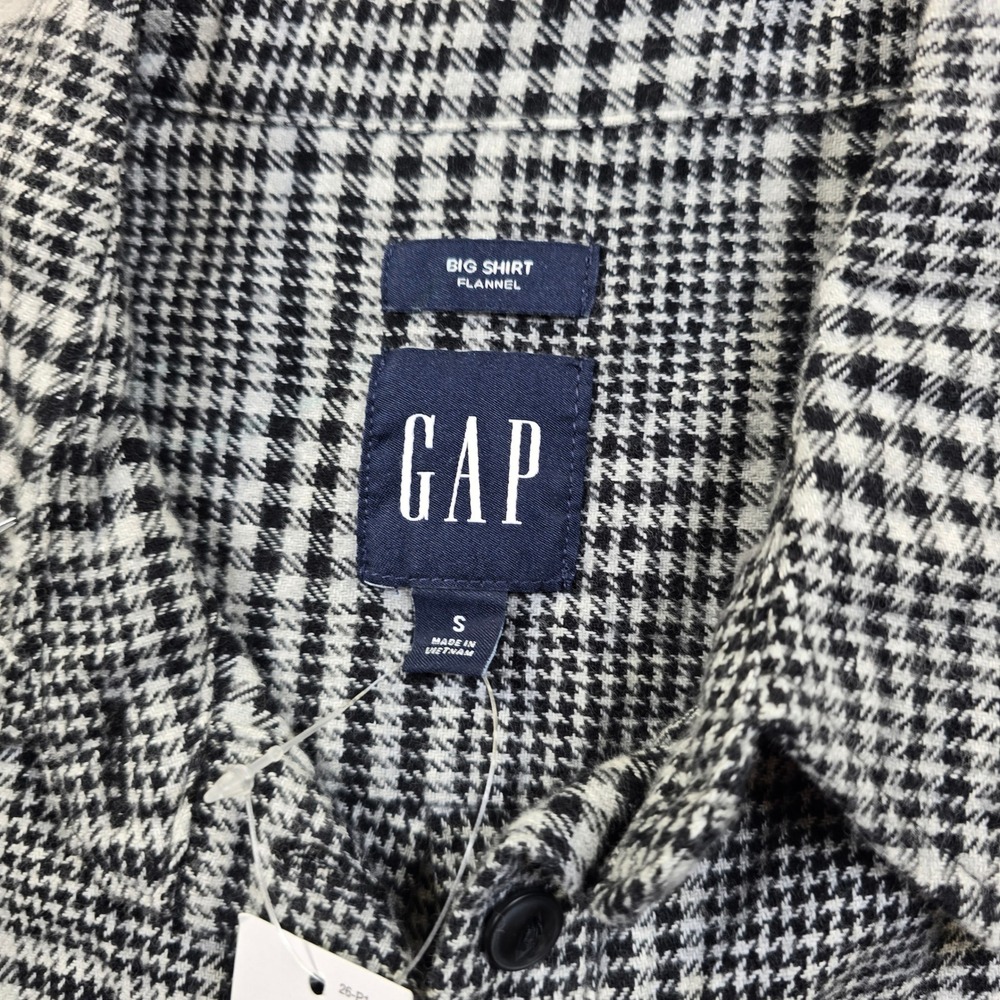 Gap Flannel Shirt Womens Small Black White Houndstooth Cotton Big Shirt NEW‎ - Picture 5 of 11